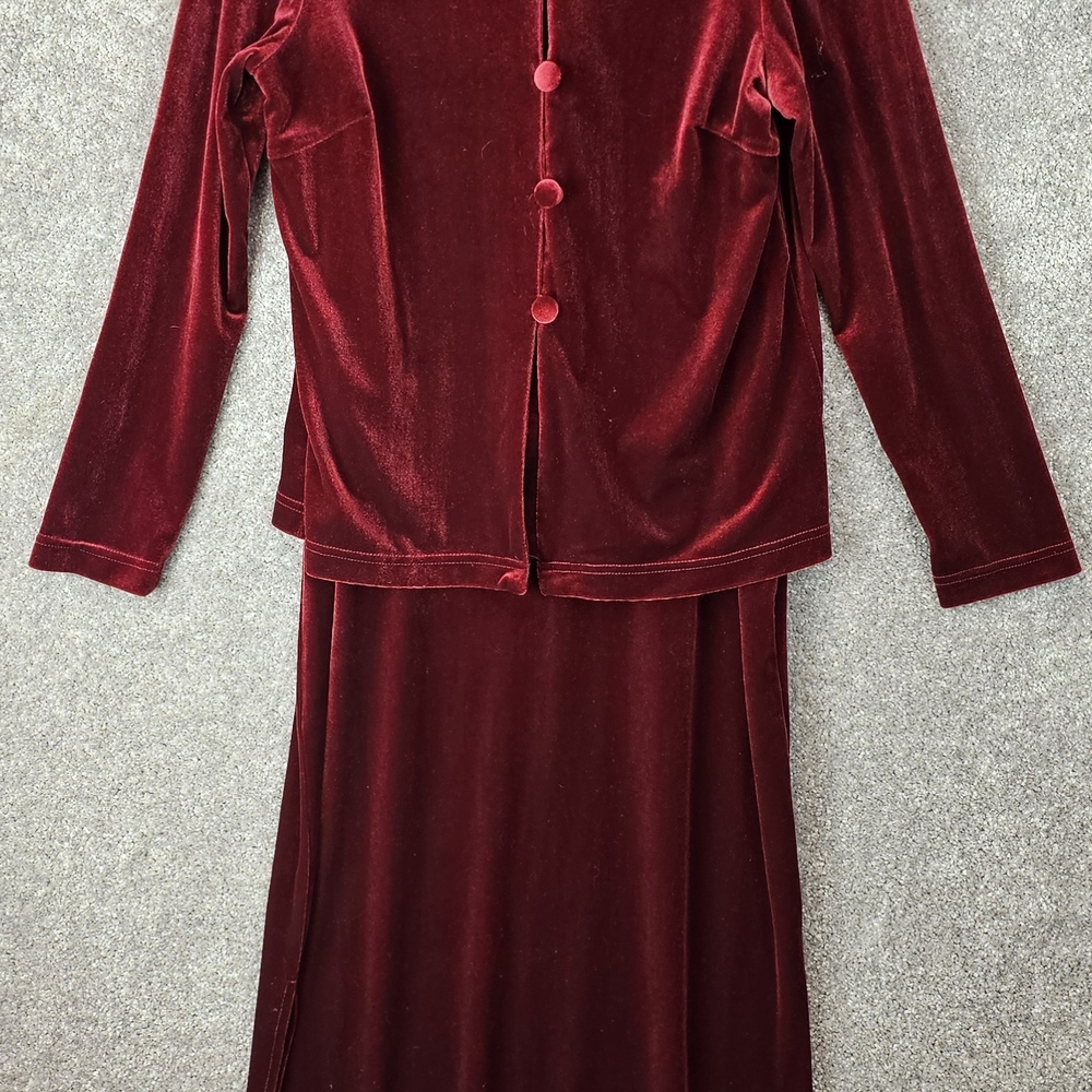 VTG Coldwater Creek Burgundy Velvet Maxi Dress Med Red Goth Witchy Whimsigoth